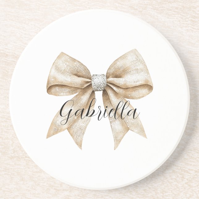 Porta-copos Laço de Creme Prateado Glamouroso (Frente)