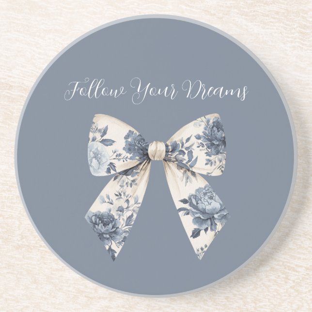 Porta-copos Laço Floral Creme Azul (Frente)