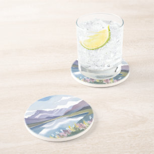 Porta-copos Lago da Montanha   Paisagem em Aquarela Floral