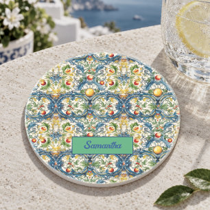 Porta-copos Laranjas Mediterrâneas em Azul Maiolica Siciliano