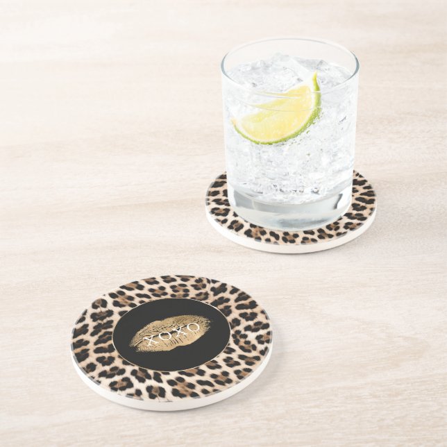 Porta-copos Leopard Print Gold Lips XOXO (Lateral)