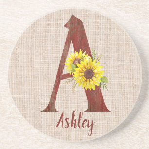 Porta-copos Letra Barn Wood A e Girassóis Personalizados