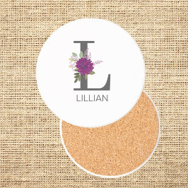 Porta-copos Letra de alfabeto floral de dália em Borgonha com 