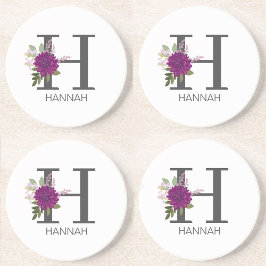 Porta-copos Letra Monograma Floral de Dália Borgonha 