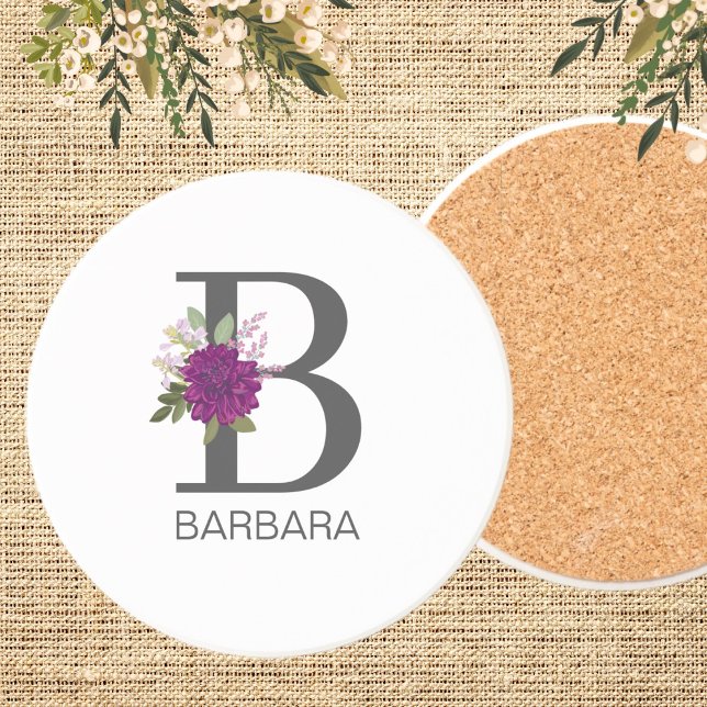 Porta-copos Letra Monograma Floral de Dália Borgonha  (Criador carregado)