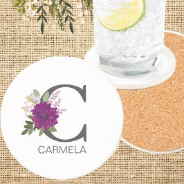 Porta-copos Letra Monograma Floral de Dália Borgonha Alphabet