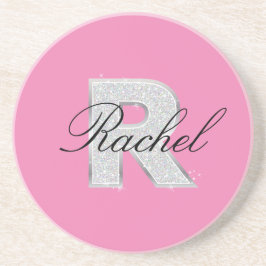Porta-copos Letra R do monograma de prata rosa