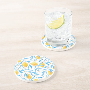 Porta-copos Limão amarelo e folhas azuis