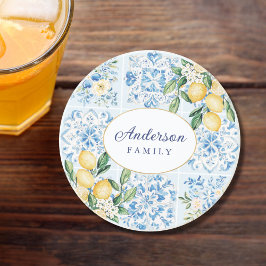 Porta-copos Limão-Azulejo Italiano Azul-Cor-de-Água Personaliz