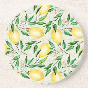 Porta-copos Limões de aquarela, padrão de fruta sem costura.
