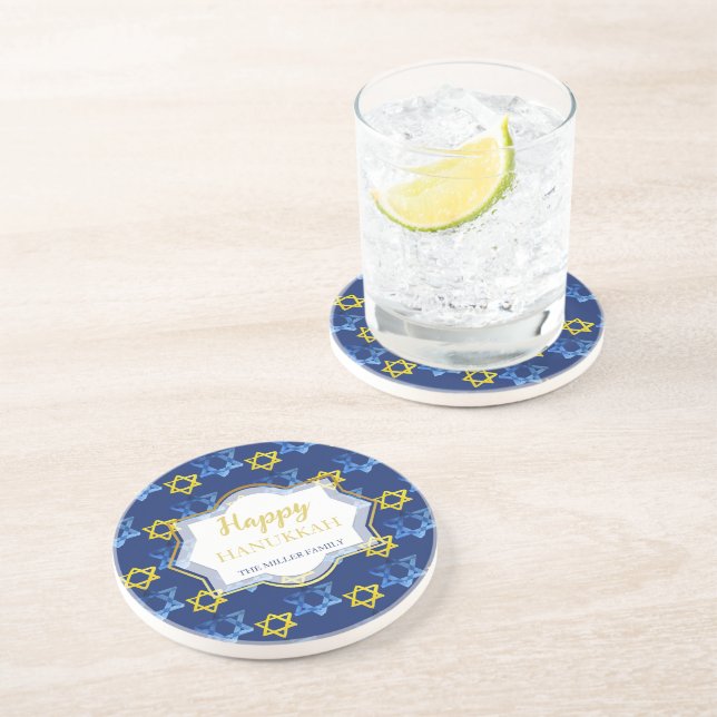 Porta-copos Linda e feliz Hanukkah Estrelas de Aquarela de Dav (Lateral)