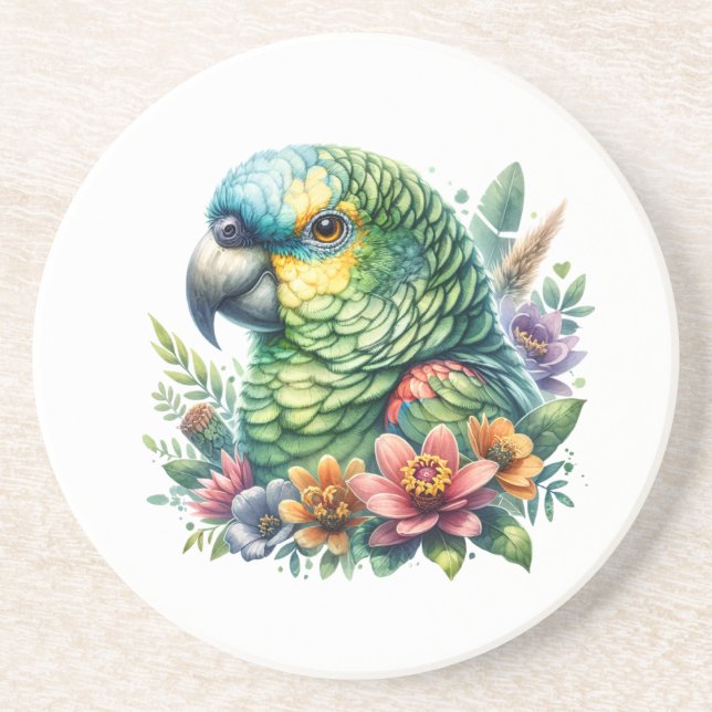 Porta-copos Linda Watercolor Amazon Parrot (Frente)