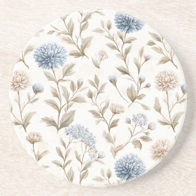 Porta-copos Lindas Flores Azuis Creme (Frente)