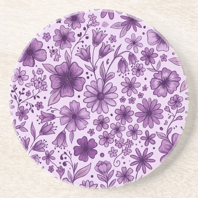 Porta-copos Lindas Flores Silvestres de Lavanda Roxa (Frente)