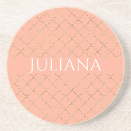 Porta-copos Lindo Coral Rosa Dourado Quatrefoil Personalizado 