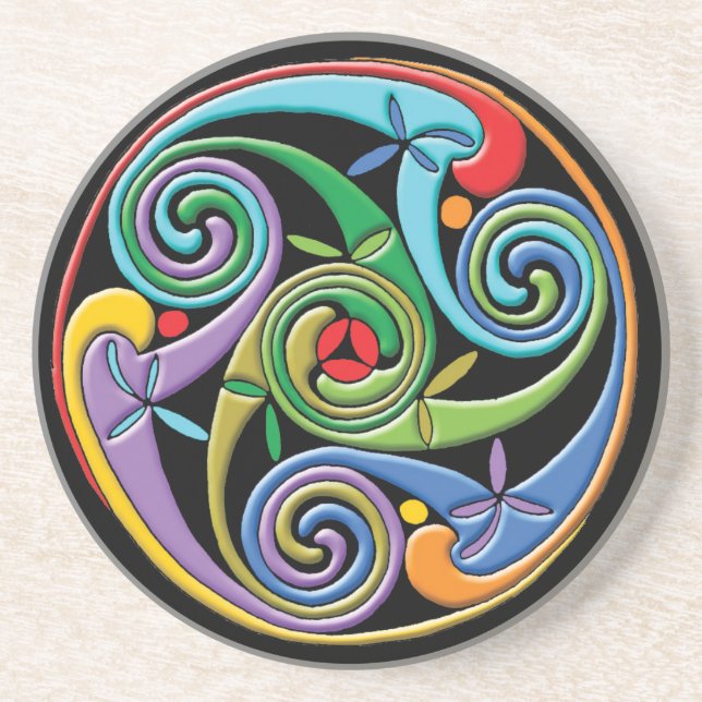 Porta-copos Lindo Mandala Celta com Redemoinhos Coloridos (Frente)