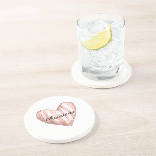 Porta-copos Listras de Creme Rosa Coração