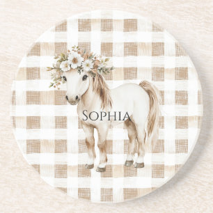 Porta-copos Listras Xadrez Branco Creme Cavalo Aniversário