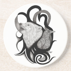 Porta-copos Lobo Branco com Arte Tribal Raven