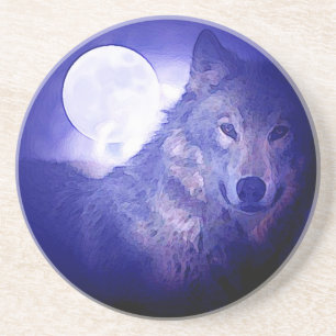 Porta-copos Lobo, Lua e Noite Azul