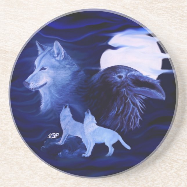 Porta-copos Lobos e Raven com lua de cheio (Frente)