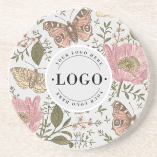 Porta-copos Logotipo Empresarial Floral Botânico de Flor Silve