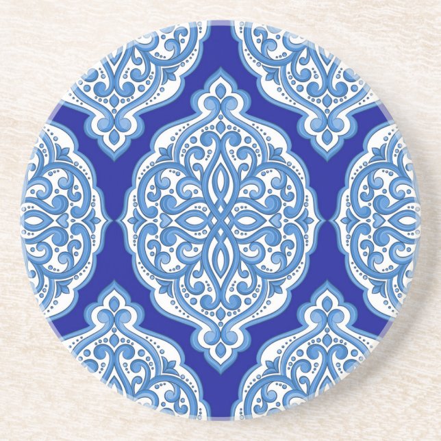 Porta-copos Luxo branco-azul, ornamento turco. (Frente)