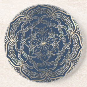 Porta-copos Mandala Art Boho Elegante Luxo Dourado e Marinho A