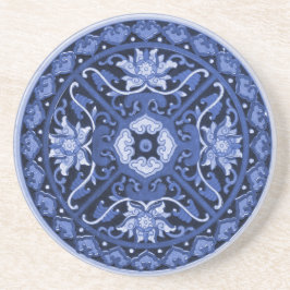 Porta-copos Mandala Azul e Branco Chinês Antiquado
