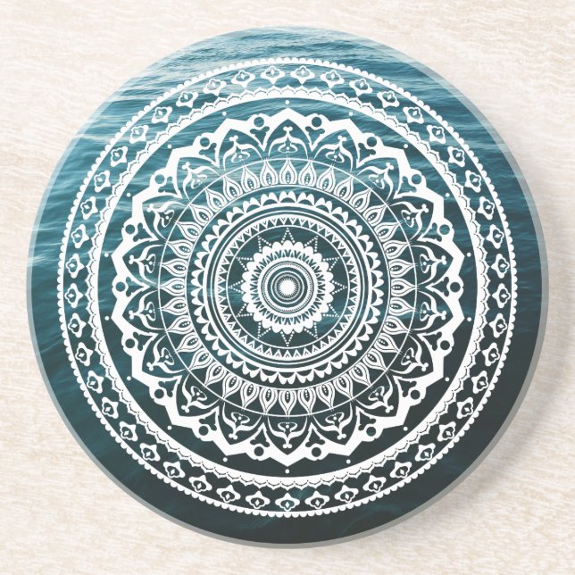 Porta-copos Mandala Branca Deixe o mar te libertar (Frente)