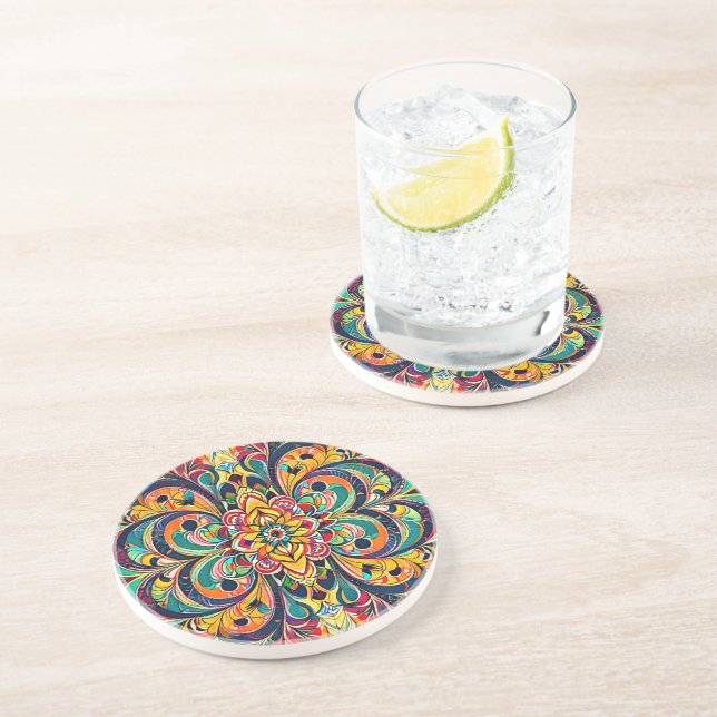 Porta-copos Mandala Sinfonia de Cores – Floral Psicodélico Ous (Lateral)