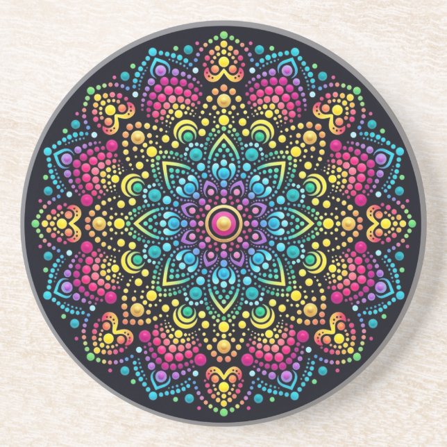 Porta-copos Mandalas Pontilhadas Arco-íris (Frente)