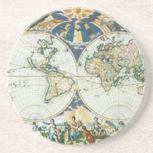 Porta-copos Mapa Antigo do Mundo por Pieter Goos, 1666