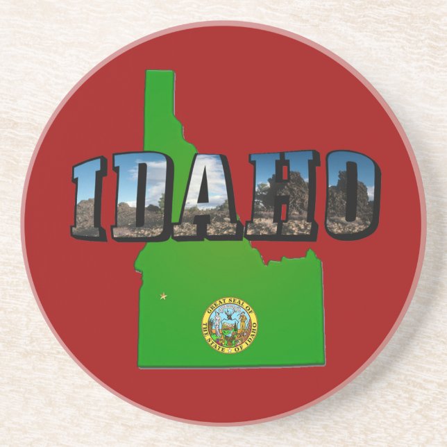 Porta-copos Mapa de Idaho, Selo e Texto de Imagem (Frente)