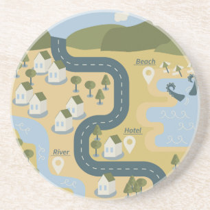Porta-copos mapa de viagem de férias do cenário de cartoon na 