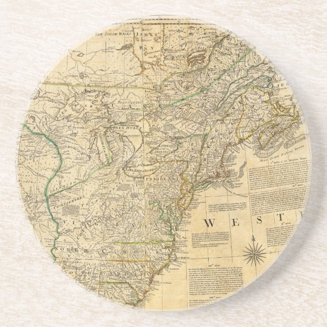 Porta-copos Mapa do atlas do americano de Thomas Jefferys 1776 (Frente)