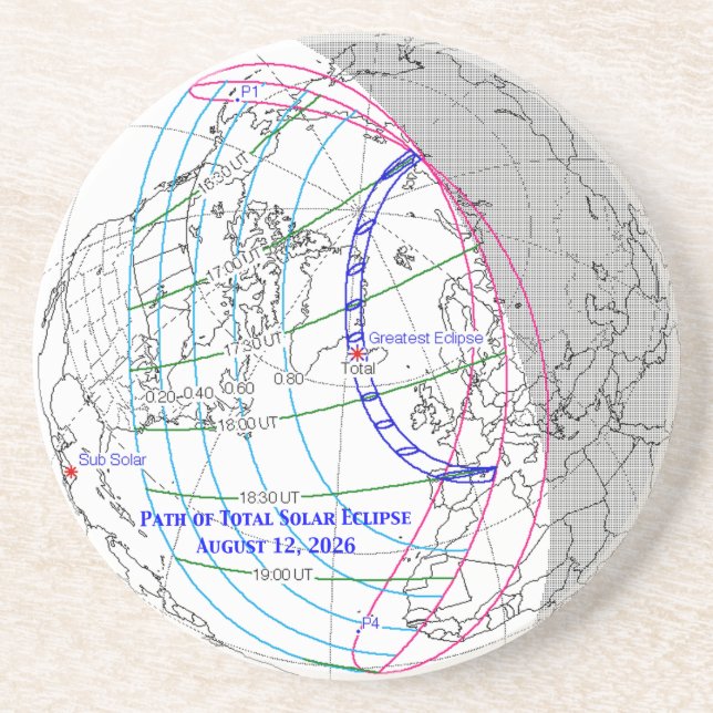 Porta-copos Mapa do Eclipse Solar Total de 2026 (Frente)