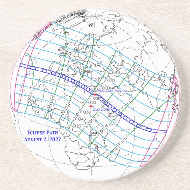 Porta-copos Mapa do Eclipse Solar Total de 2027 (Frente)