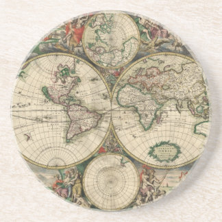 Porta-copos Mapa do Mundo de Gerard Van Schagen, 1689