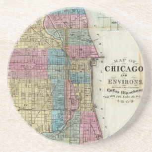 Porta-copos Mapa do vintage de Chicago (1869)