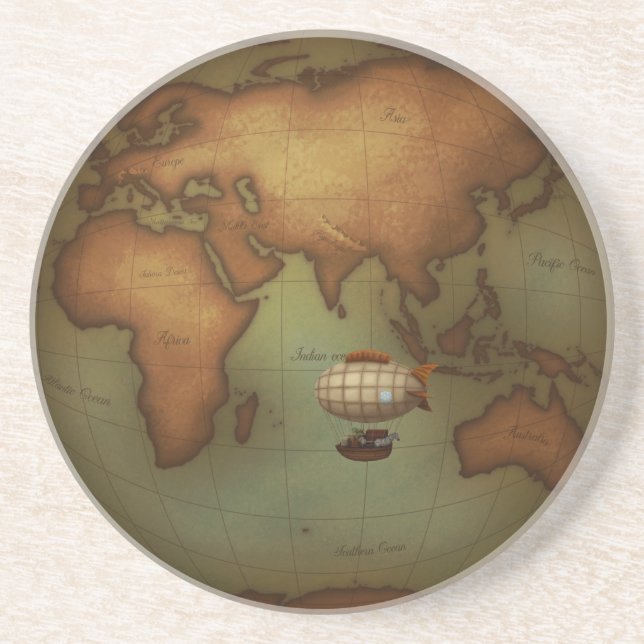 Porta-copos Mapa Mundial Neo-Victoriano Navio Steampunk Zeppli (Frente)