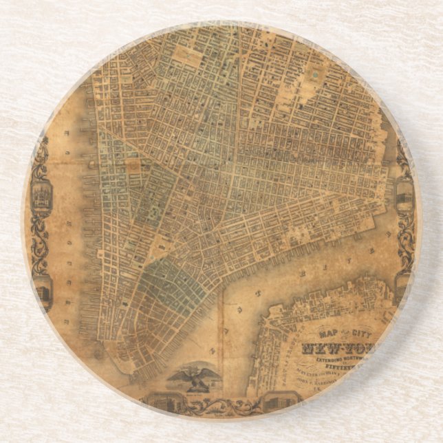 Porta-copos Mapa velho da Nova Iorque em 1852 (Frente)