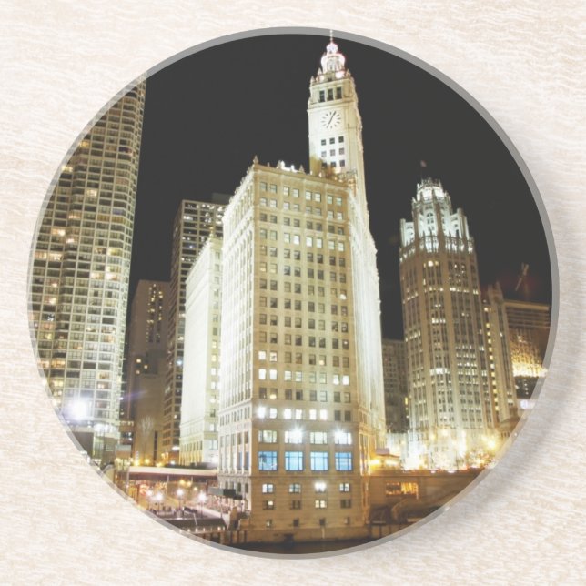 Porta-copos Marco famoso de Chicago na noite (Frente)