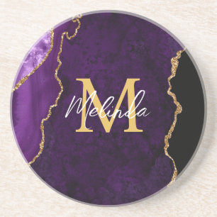 Porta-copos Mármore de Ágata Roxo e Dourado