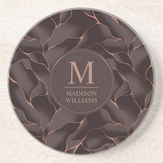 Porta-copos Marrom Chocolate & Dourado Rosa Padrão de Onda Abs (Frente)