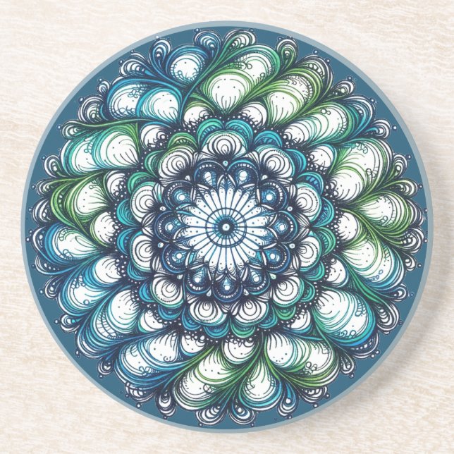 Porta-copos Medalhão Verde Azul - Abstrato (Frente)