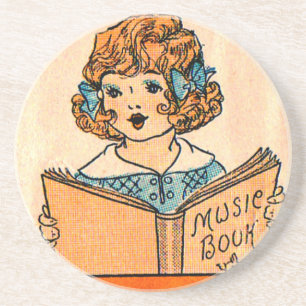 Porta-copos menina do 1920 com livro de música