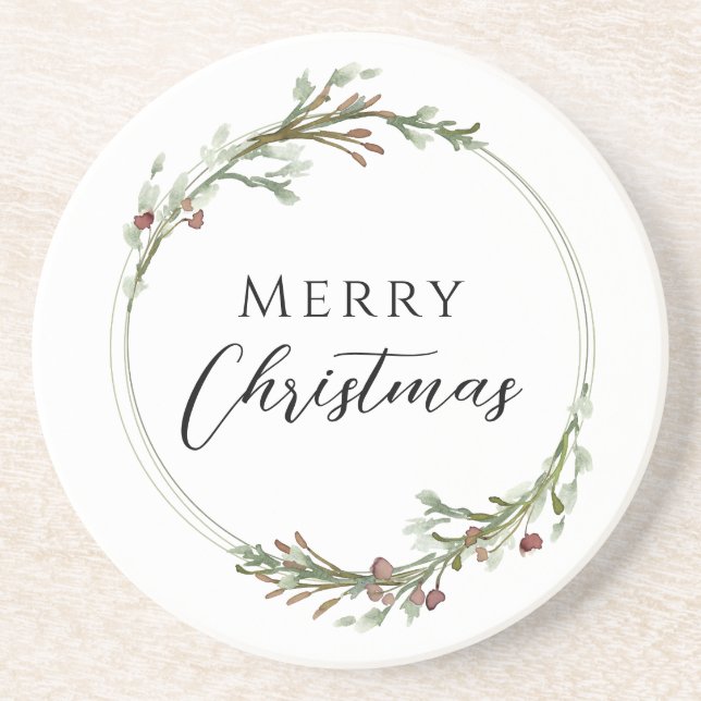 Porta-copos Merry Christmas Minimalist Wreath White (Frente)
