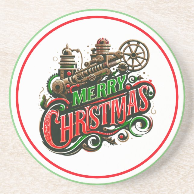 Porta-copos Merry Christmas steampunk (Frente)