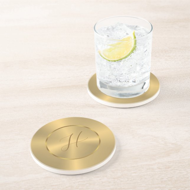 Porta-copos Metallic gold texture custom monogram (Lateral)